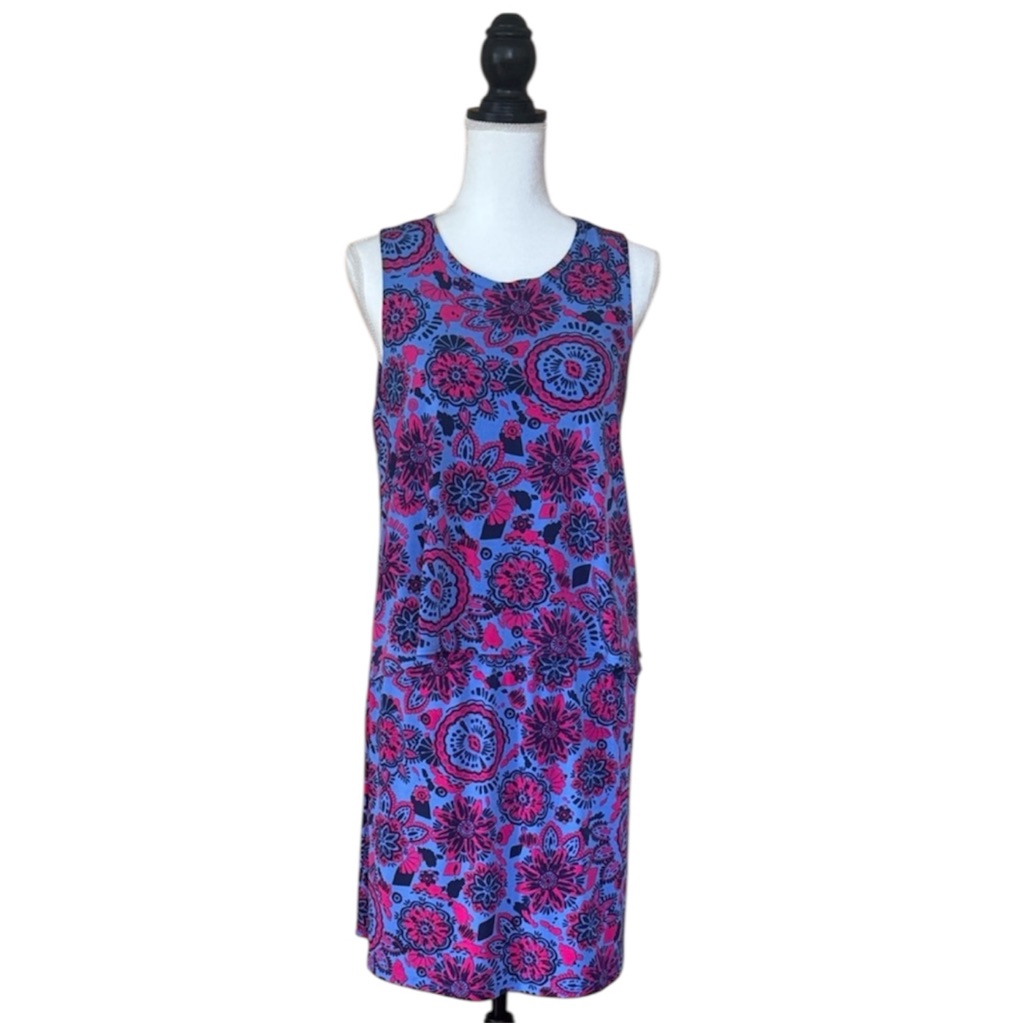 Hatley Harley Floral Tiered Dress Blue Pink Sleeveless Tassel Back Resort Boho M